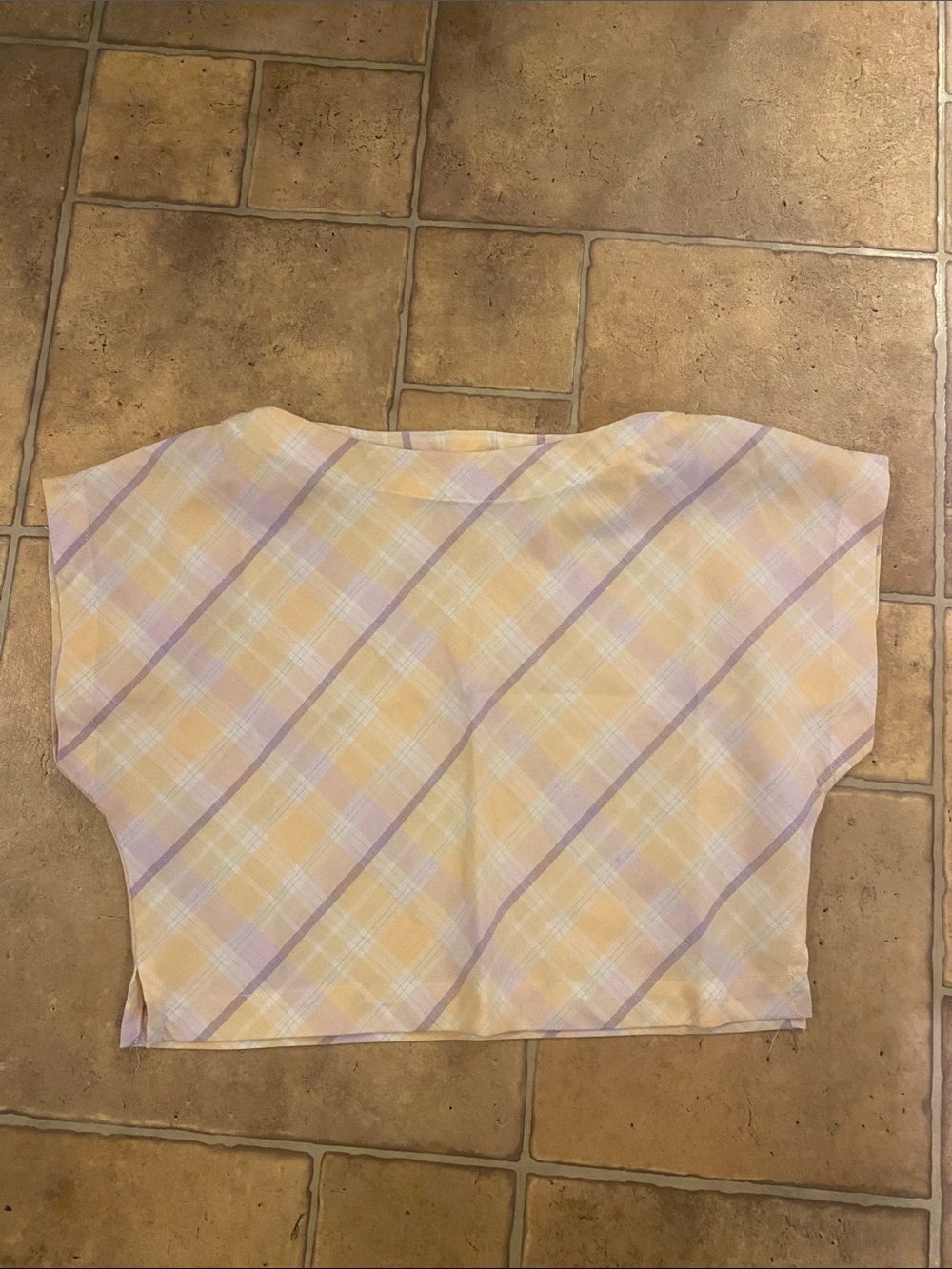 Women’s Vintage Pastel Plaid Crop Top - Lilac & Yellow